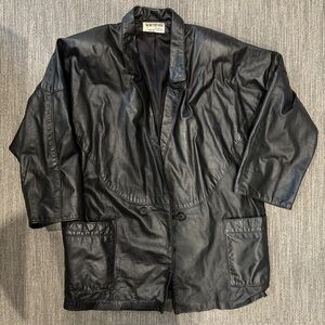 Northside Black Leather Trench Coat with Patch Pockets